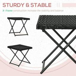 Rackhams Square PE Wicker Rattan Folding Table - Black - thumbnail 6