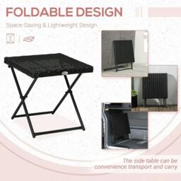 Rackhams Square PE Wicker Rattan Folding Table - Black - thumbnail 4
