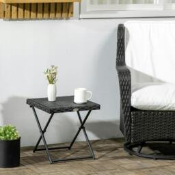 Rackhams Square PE Wicker Rattan Folding Table - Black - thumbnail 2