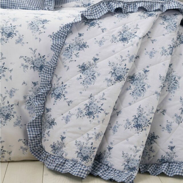 Rackhams Lucie Floral Frill Fully Reversible Bedspread - White Blue - image 1