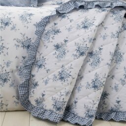 Rackhams Lucie Floral Frill Fully Reversible Bedspread - White Blue - thumbnail 1