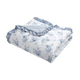 Rackhams Lucie Floral Frill Fully Reversible Bedspread - White Blue - thumbnail 3