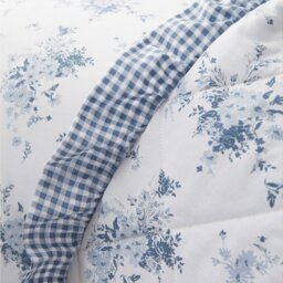 Rackhams Lucie Floral Frill Fully Reversible Bedspread - White Blue - thumbnail 2
