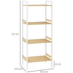 Rackhams 4-Tier Bamboo Bathroom Shelf with Adjustable Rack, Natural, White - thumbnail 6