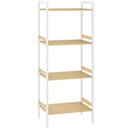 Rackhams 4-Tier Bamboo Bathroom Shelf with Adjustable Rack, Natural, White - thumbnail 2