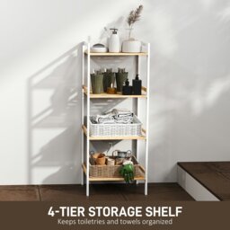 Rackhams 4-Tier Bamboo Bathroom Shelf with Adjustable Rack, Natural, White - thumbnail 4