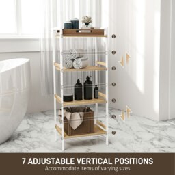 Rackhams 4-Tier Bamboo Bathroom Shelf with Adjustable Rack, Natural, White - thumbnail 5