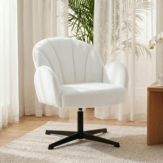 Rackhams Modern Accent Chair, Shell Swivel Armchair, Velvet-Feel Fabric - Cream - image 1