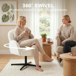 Rackhams Modern Accent Chair, Shell Swivel Armchair, Velvet-Feel Fabric - Cream - thumbnail 5