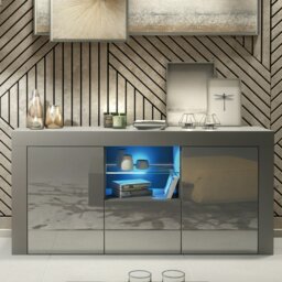 Rackhams Modern 145cm TV Unit, Cabinet Stand & with Grey Gloss Doors & Free LED - 145 cm - 1 - Dark Grey Matt Body & Dark Grey Gloss Doors - thumbnail 3