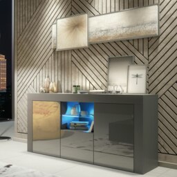Rackhams Modern 145cm TV Unit, Cabinet Stand & with Grey Gloss Doors & Free LED - 145 cm - 1 - Dark Grey Matt Body & Dark Grey Gloss Doors - thumbnail 2