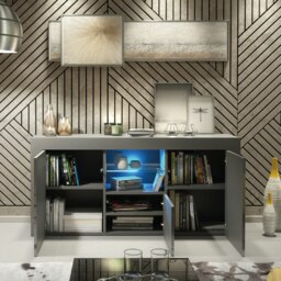 Rackhams Modern 145cm TV Unit, Cabinet Stand & with Grey Gloss Doors & Free LED - 145 cm - 1 - Dark Grey Matt Body & Dark Grey Gloss Doors - thumbnail 4