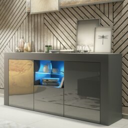 Rackhams Modern 145cm TV Unit, Cabinet Stand & with Grey Gloss Doors & Free LED - 145 cm - 1 - Dark Grey Matt Body & Dark Grey Gloss Doors - thumbnail 1