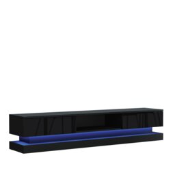 Rackhams 180cm Modern TV Unit with Black High Gloss Doors & Free LED Lighting - 180 cm  -  MDF/Chipboard - Black Matt Body & Black Gloss Doors - thumbnail 4