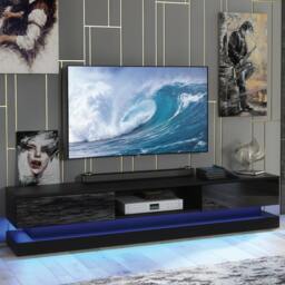 Rackhams 180cm Modern TV Unit with Black High Gloss Doors & Free LED Lighting - 180 cm  -  MDF/Chipboard - Black Matt Body & Black Gloss Doors - thumbnail 2