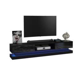 Rackhams 180cm Modern TV Unit with Black High Gloss Doors & Free LED Lighting - 180 cm  -  MDF/Chipboard - Black Matt Body & Black Gloss Doors - thumbnail 3
