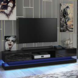 Rackhams 180cm Modern TV Unit with Black High Gloss Doors & Free LED Lighting - 180 cm  -  MDF/Chipboard - Black Matt Body & Black Gloss Doors - thumbnail 1