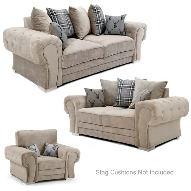 Rackhams Milan Chesterfield Fabric 3 Piece Sofa Suite - Scatter Back - Mink - image 1