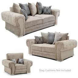 Rackhams Milan Chesterfield Fabric 3 Piece Sofa Suite - Scatter Back - Mink - thumbnail 1