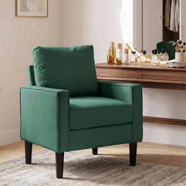 Rackhams Removable Pillow Linen Accent Chair, Dark Green - image 1