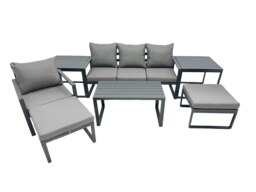 Rackhams 6 Seat Outdoor Garden Furniture Set Aluminium Lounge 3 Seat Sofa Oblong Coffee Table Sets with Chair 2 Big Stools 2 Side Tables Dark Grey - thumbnail 1