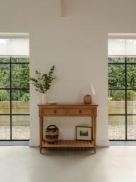 Rackhams Blenheim Oak Console Table. Slimline Wooden Hall Table with Storage - Large