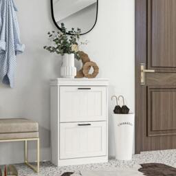 Rackhams Slim Shoe Storage Cabinet with 2 Flip Drawers for Entryway, White