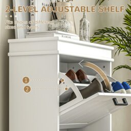 Rackhams Slim Shoe Storage Cabinet with 2 Flip Drawers for Entryway, White - thumbnail 5