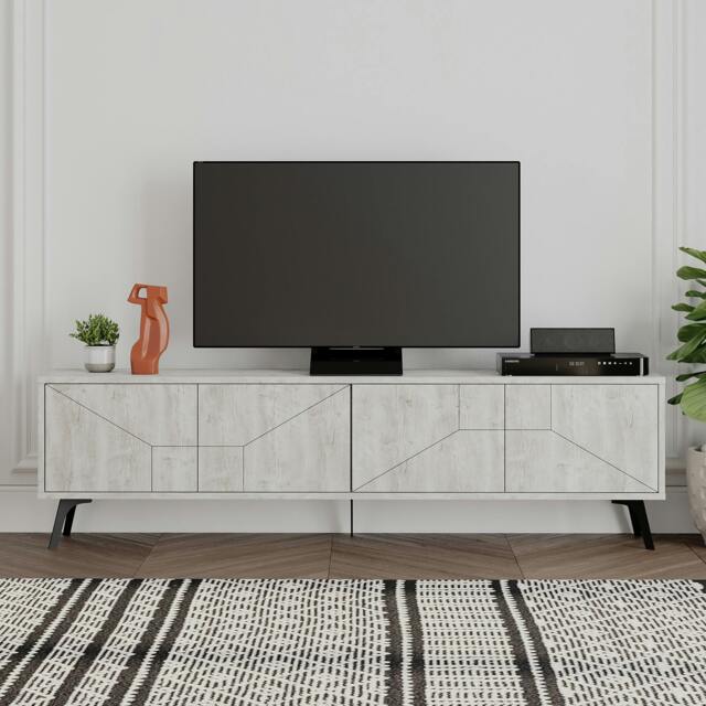 "Rackhams Dune Modern TV Unit Multimedia Centre with Storage Stylish TV Cabinet 65"" - Ancient White" - image 1