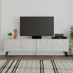 "Rackhams Dune Modern TV Unit Multimedia Centre with Storage Stylish TV Cabinet 65"" - Ancient White" - thumbnail 1