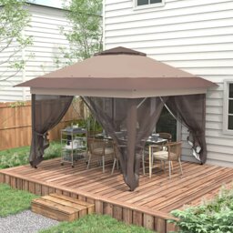 Rackhams 3.6 x 3.6m Pop-up Tent Gazebo Instant Canopy Steel w/ Bag - Khaki - Steel, Oxford, Mesh Fabric - 364cm x 364cm x 298cm - thumbnail 1