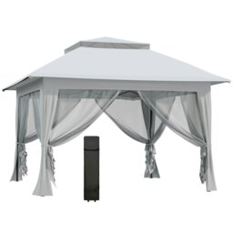 Rackhams 3.6 x 3.6m Pop-up Tent Gazebo Instant Canopy Steel w/ Bag - Khaki - Steel, Oxford, Mesh Fabric - 364cm x 364cm x 298cm - thumbnail 2