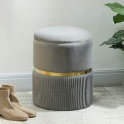 Rackhams Round Pouffe Storage Footstool with Hidden Space, Light Grey - thumbnail 4