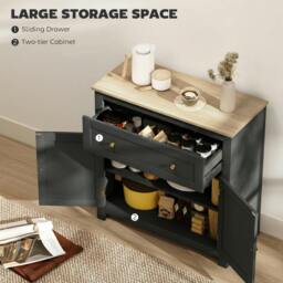 Rackhams Sideboard, Kitchen Storage Cabinet w/ Adjustable Shelf, Drawer - Black - thumbnail 4