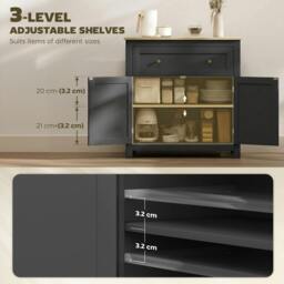 Rackhams Sideboard, Kitchen Storage Cabinet w/ Adjustable Shelf, Drawer - Black - thumbnail 5