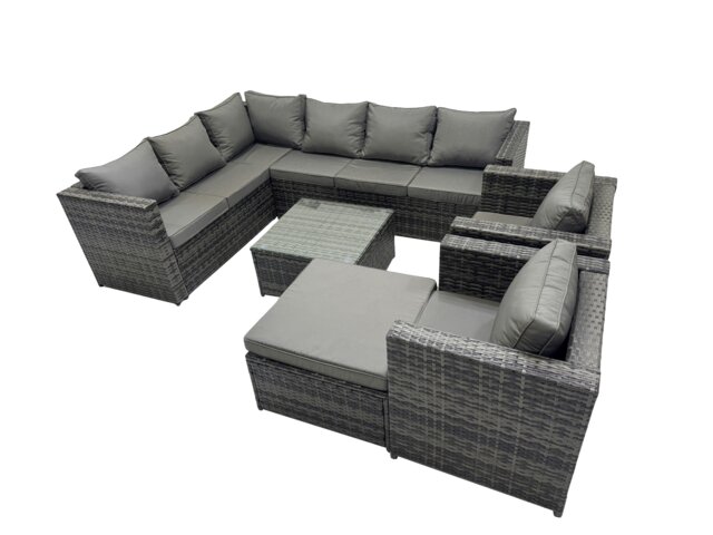 Rackhams Rattan Garden Furniture Patio Furniture Sets with Corner Sofa Square Coffee Table Big Stool Dark Grey Mixed - image 1