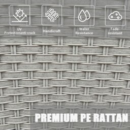 Rackhams Garden Rattan Furniture Bistro 3 Piece Set with Soft Cushions & Pillows, Glass Top Coffee Table & Outdoor Protect Waterproof Cover - Gray - thumbnail 5