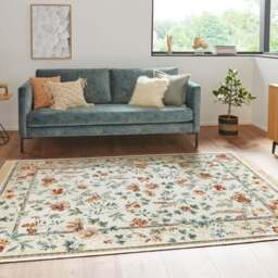 Rackhams Oriental Flowers Velvet With Fringes Cream Rug - 135X195 cm - thumbnail 3