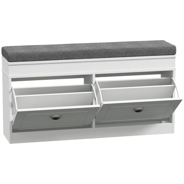 Rackhams Shoe Storage Bench with Flip Drawers, Shoe Cabinet with Seat Cushion and Adjustable Shelf for Hallway, Entryway, Living Room, Bedroom, White - image 1