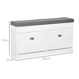 Rackhams Shoe Storage Bench with Flip Drawers, Shoe Cabinet with Seat Cushion and Adjustable Shelf for Hallway, Entryway, Living Room, Bedroom, White - thumbnail 3