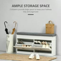 Rackhams Shoe Storage Bench with Flip Drawers, Shoe Cabinet with Seat Cushion and Adjustable Shelf for Hallway, Entryway, Living Room, Bedroom, White - thumbnail 4