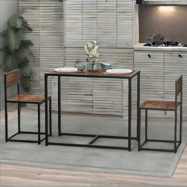 Rackhams Industrial 3-Piece Dining Rustic Table Set - image 1