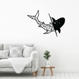 Rackhams Modern Metal Wall Art Shark Theme Home Ornament Decorative Minimalist Design Hanging Wall Sculpture, Black - Metal - Black - thumbnail 2