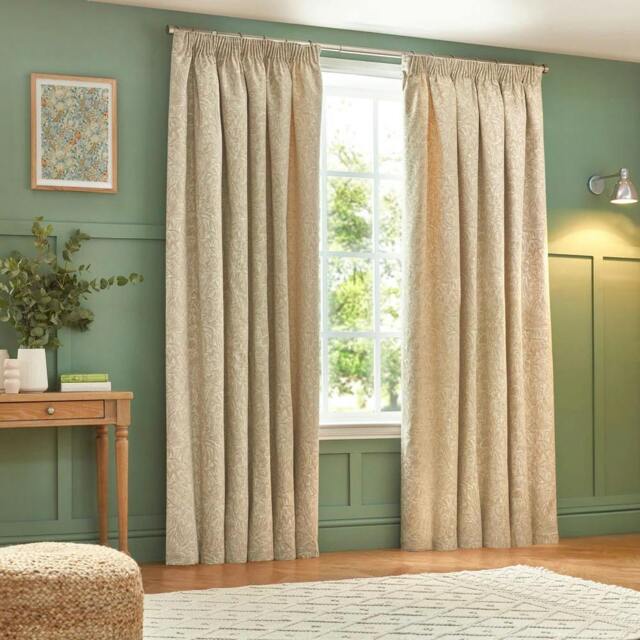 Rackhams Nature Grantley Jacquard Pencil Pleat Curtains - Natural - 117cm x 183cm - Natural - 100% Polyester - image 1
