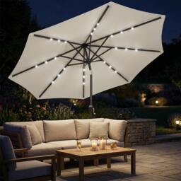 Rackhams 2.6 m Garden Parasol Umbrella with Light, Outdoor Patio Umbrella - Garden Parasol - Light Grey - 263 x 263 x 245 cm - thumbnail 1