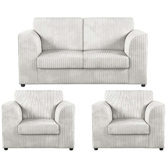 Rackhams Luxor Jumbo Cord 2 Seater and 2 x Armchairs - Full Back - Silver - image 1