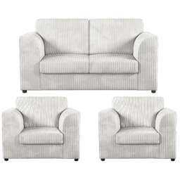 Rackhams Luxor Jumbo Cord 2 Seater and 2 x Armchairs - Full Back - Silver - thumbnail 1