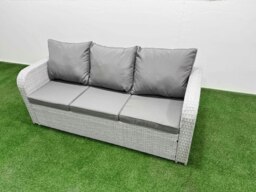 Rackhams 8 Pieces Garden Rising Dining Table High Back Inclining Sofa Set 2 Big Footstool 2 Small Stool 2 Side Table Light Grey - thumbnail 5