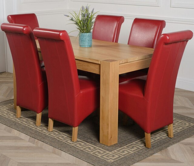 Rackhams Kuba Medium Oak Dining Table with Montana Leather Chairs - 6 chairs - Burgundy - image 1