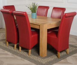 Rackhams Kuba Medium Oak Dining Table with Montana Leather Chairs - 6 chairs - Burgundy - thumbnail 1